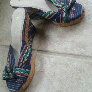 Sz 8.5 WEDGE Cork Heels * Southwestern